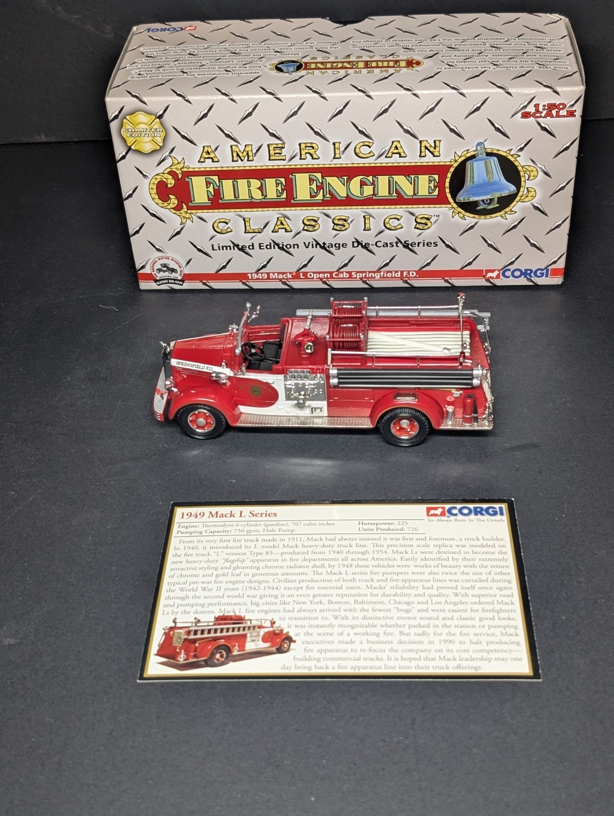 2005 CORGI American Fire Engine Classics 1949 Mack L Open Cab Springfield F.D.