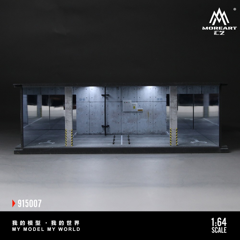1/64Diorama Diecast Garage Model LED Parking Lot Scene Model Car Display Case US