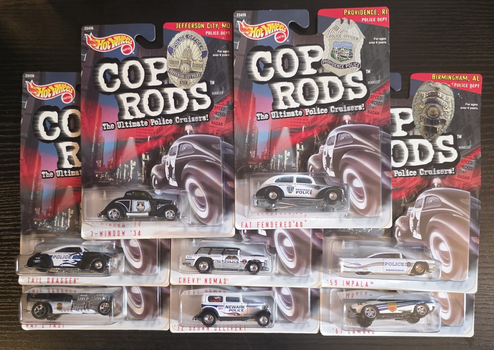 Hot Wheels Cop Rods 1:64 Diecast Police Car Lot Of 8 Bonus Fire Dept. Rod NEW
