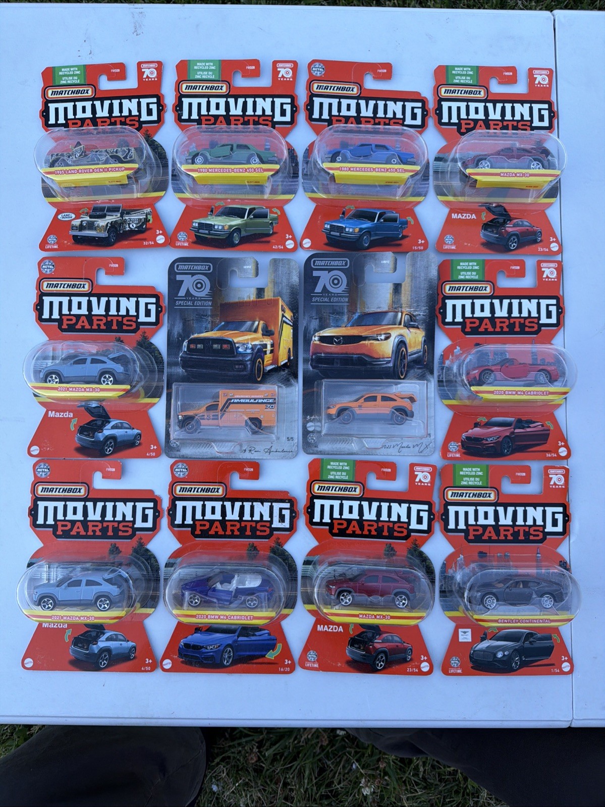 MATCHBOX MOVING PARTS LOT OF 12 CARS BMW Mazda Bentley Mercedes Land Rover Ram