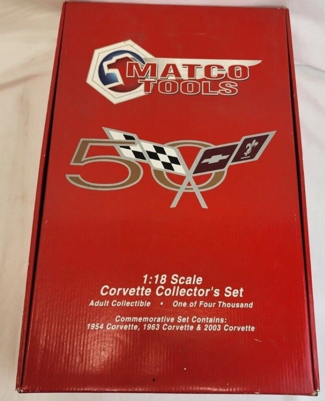 MATCO Corvette Set, 50th Anniv. 3 DIE CAST 1:18 CORVETTES 1954, 1963, 2003. MIB.