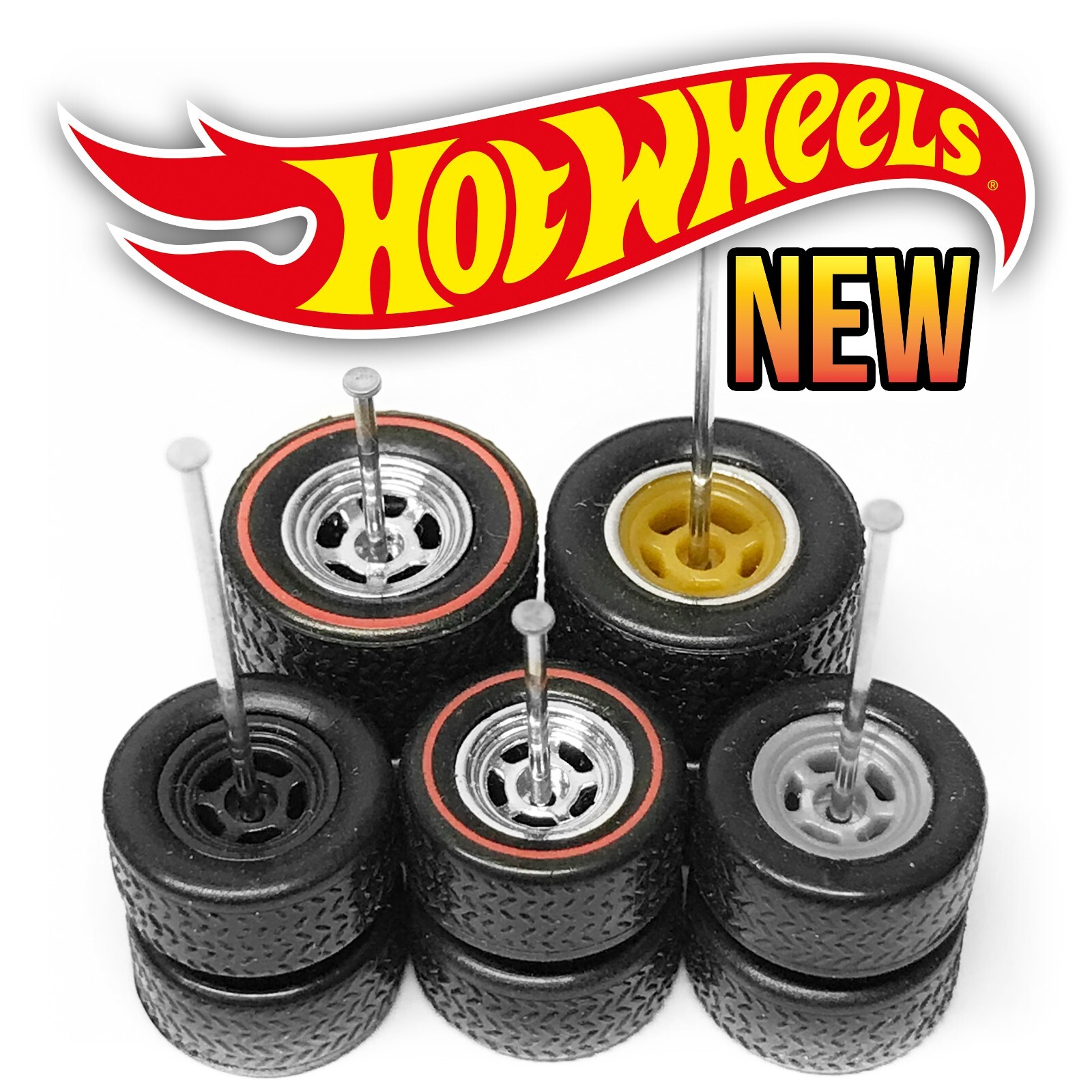 1/64 Scale 5 SPOKE DRAG Real Riderz Wheels Rims Tires Set for Hot Wheelz