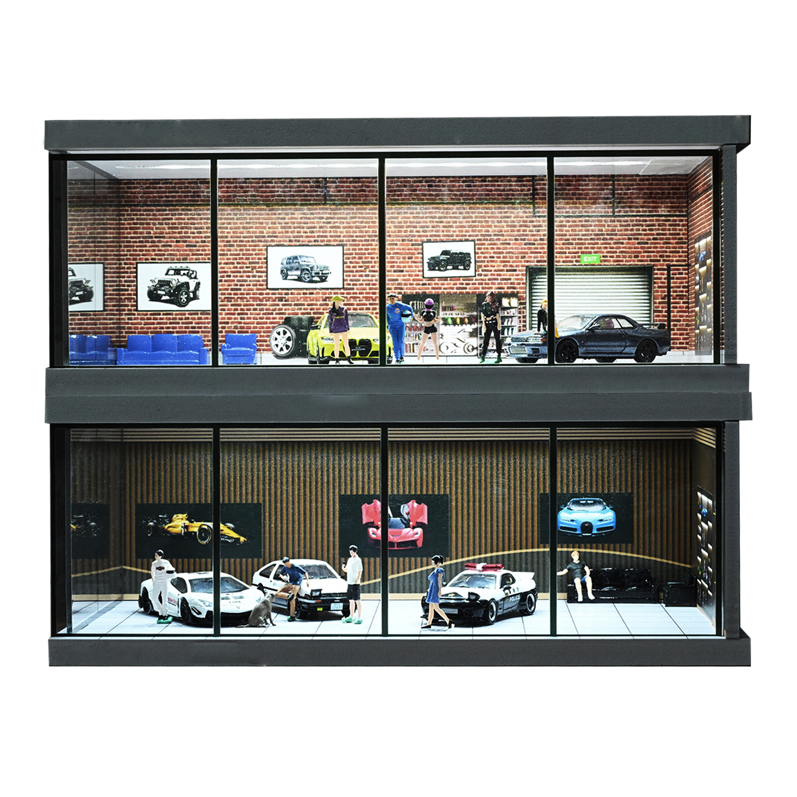 1:64 Diorama Car Garage Model LED Lighting Car Model Display Cabinet Scene Model
