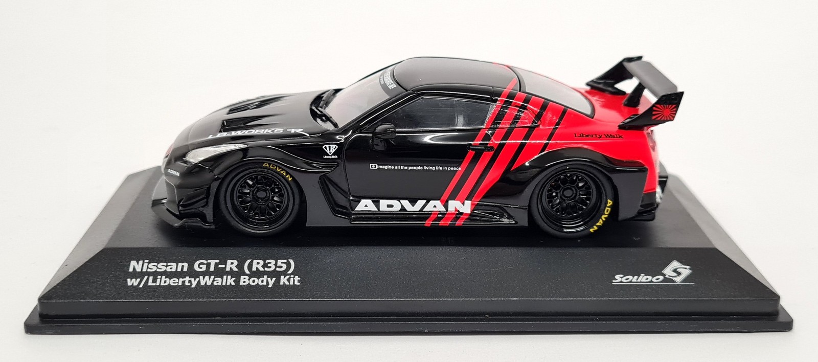 Solido 1/43 Nissan GT-R R35 Advan Liberty Walk Body Kit Black Diecast Model Car