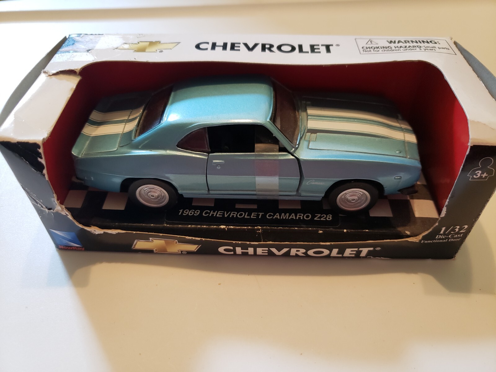 New Ray City Cruiser Chevy Camaro Z28 Light Blue White Stripes 1:32