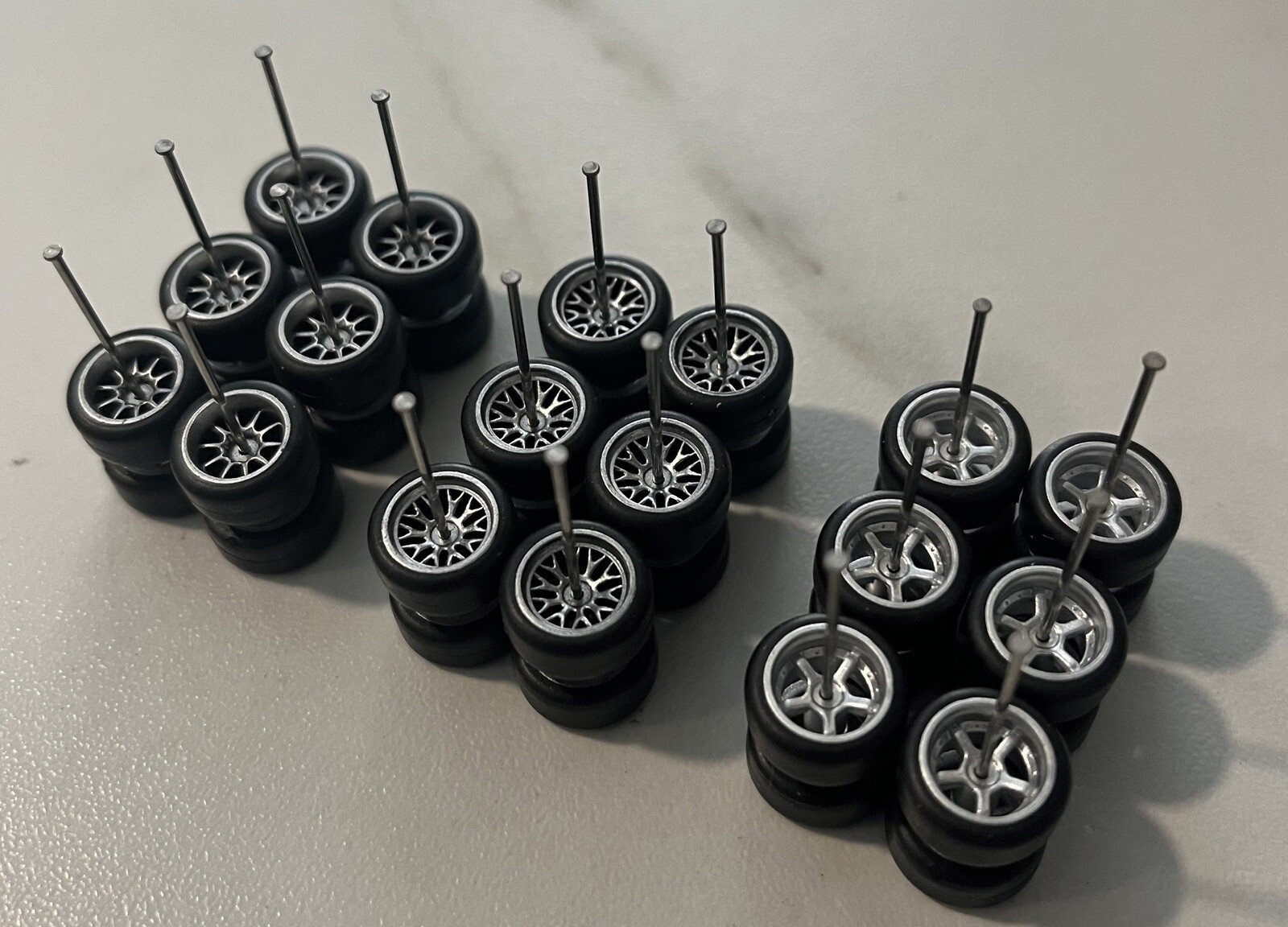 1/64 Wheels & Rubber Tires (10 Car Sets) Fits Hot Wheels -Real Riders Silver Lot