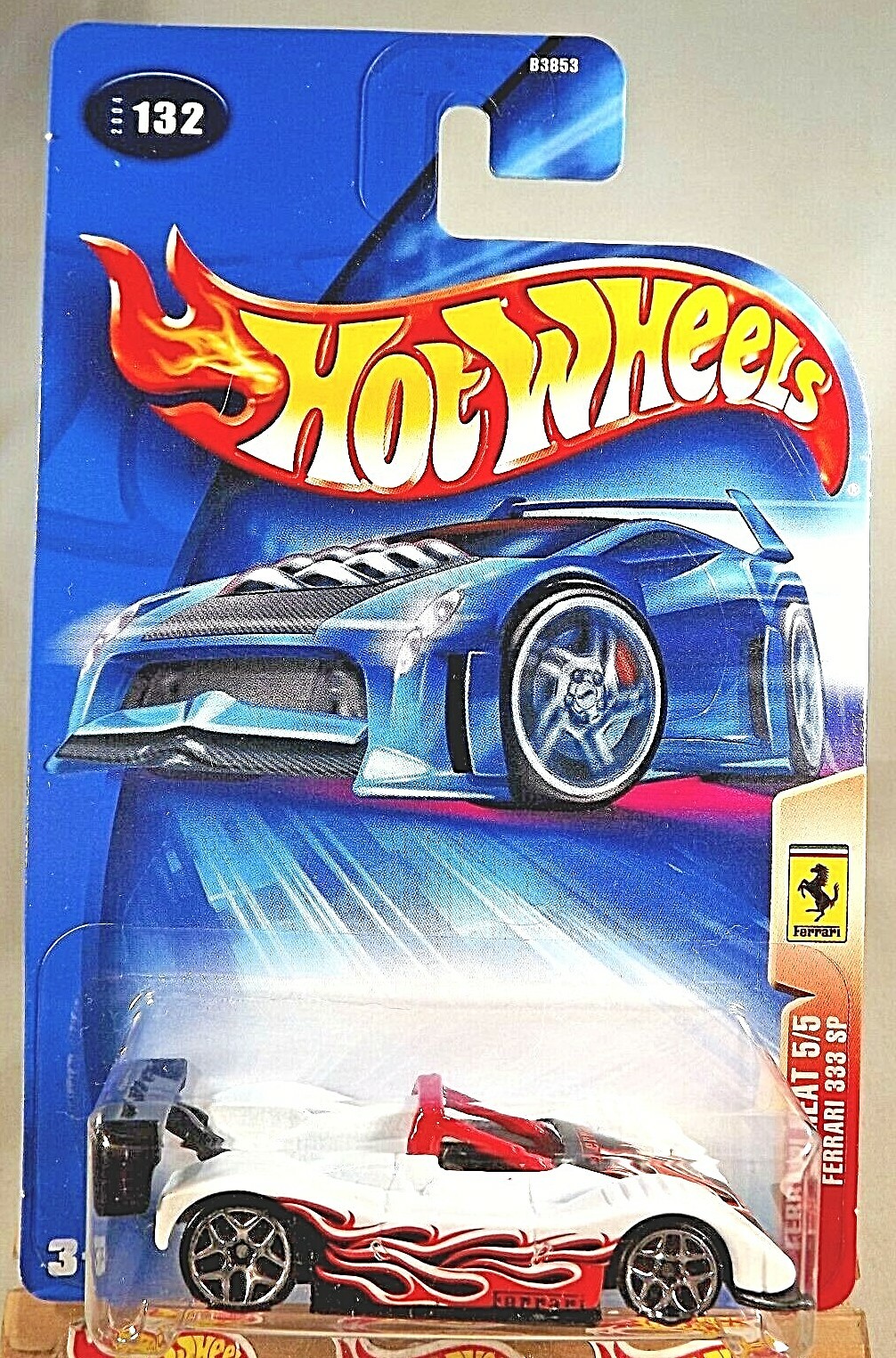 2004 Hot Wheels #132 Ferrari Heat 5/5 FERRARI 333 SP White w/Chrome 5Y Spokes