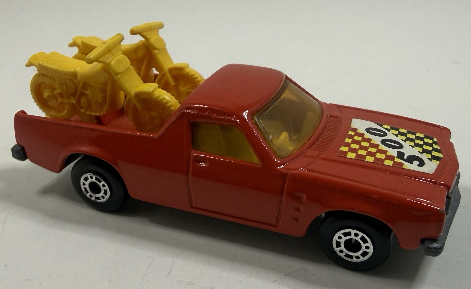 Lesney Matchbox 1977 Superfast No. 60 Holden Pickup Red Diecast w/ Dirt Bikes