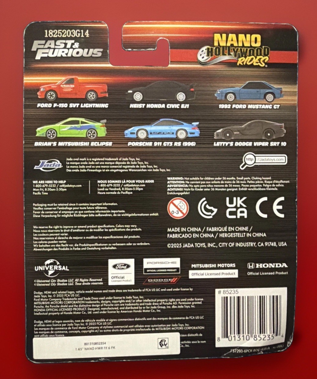 Fast & Furious 1.65″ Nano Hollywood Rides Collector’s Die-Cast Series Cars, 6ct