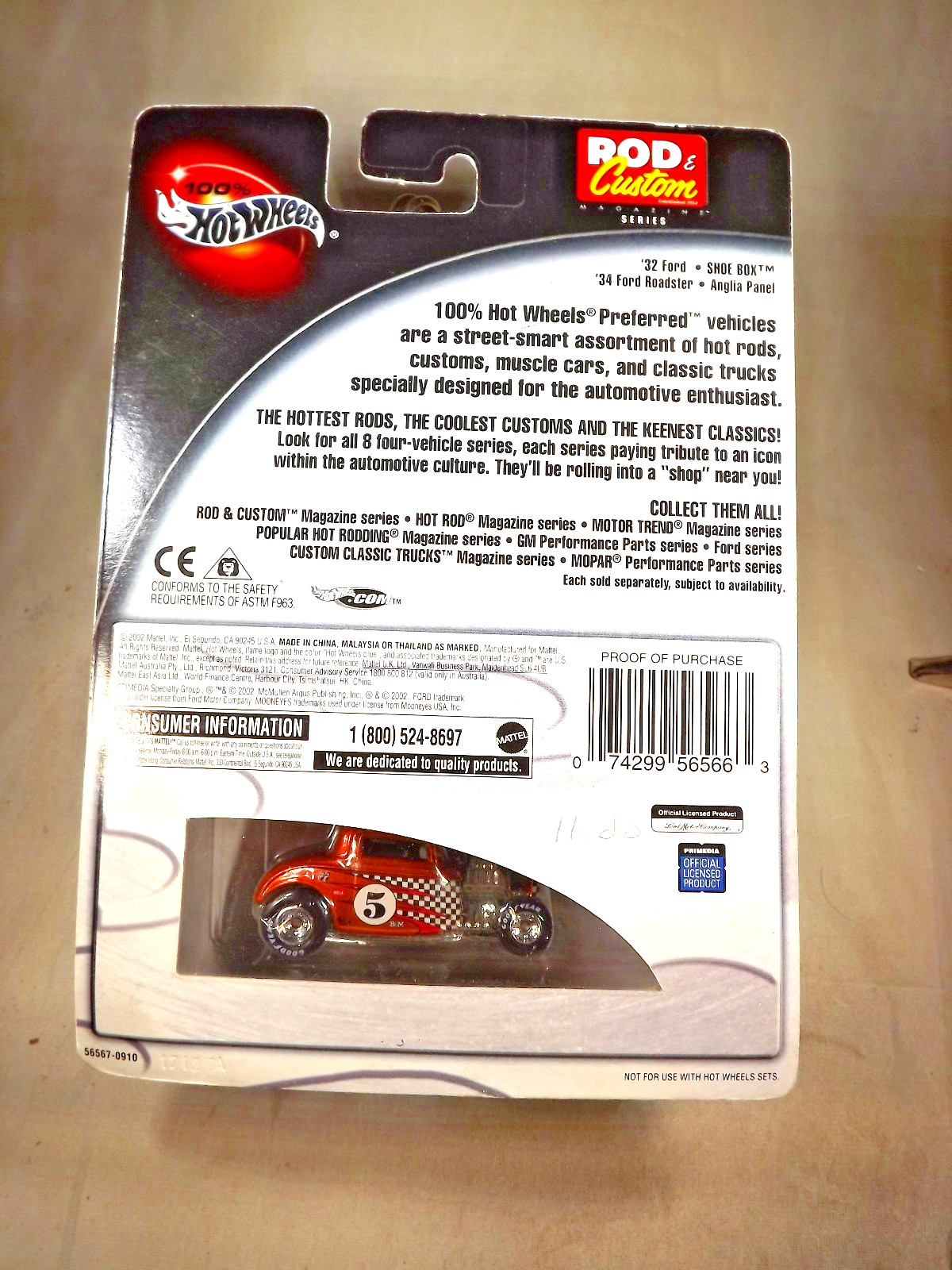 2002 Hot Wheels 100% Rod & Custom Series 1/4 ’32 FORD Orange w/Real Riders GDYR