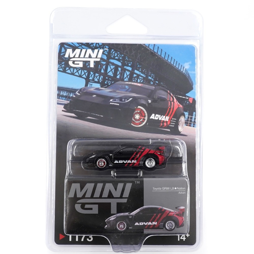 MINI GT TOYOTA GR 86 LIBERTY WALK LBWK LB NATION ADVAN 1/64 BLACK / RED MGT01173