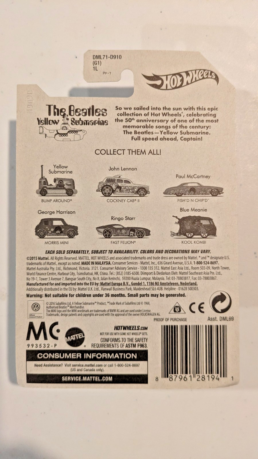 Hot Wheels Beatles Yellow Submarine Lot of 5 Kool Kombi Morris Mini Diecast Cars