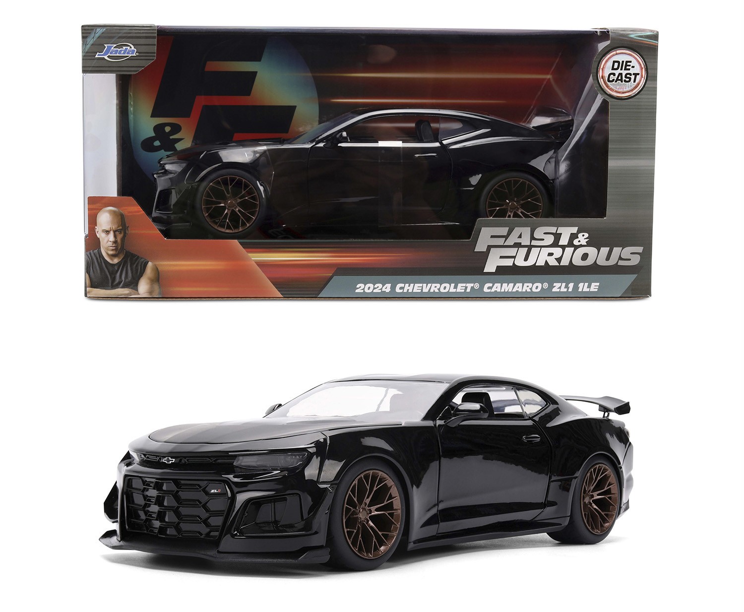 Jada Fast & Furious 2024 Chevy Camaro ZL1 1LE, Black Die-Cast Model Car, 1:24