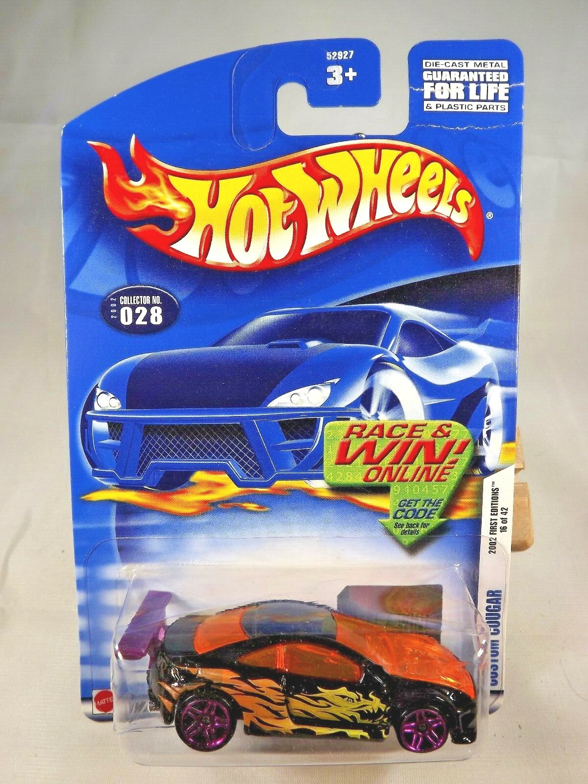 2002 Hot Wheels #28 First Editions 16/42 CUSTOM COUGAR Black w/Purple Pr5 Spokes