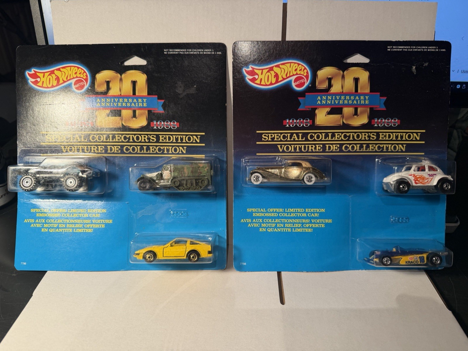 Hot Wheels 1988 20th anniversary LOT of 2 three car sets please see photos