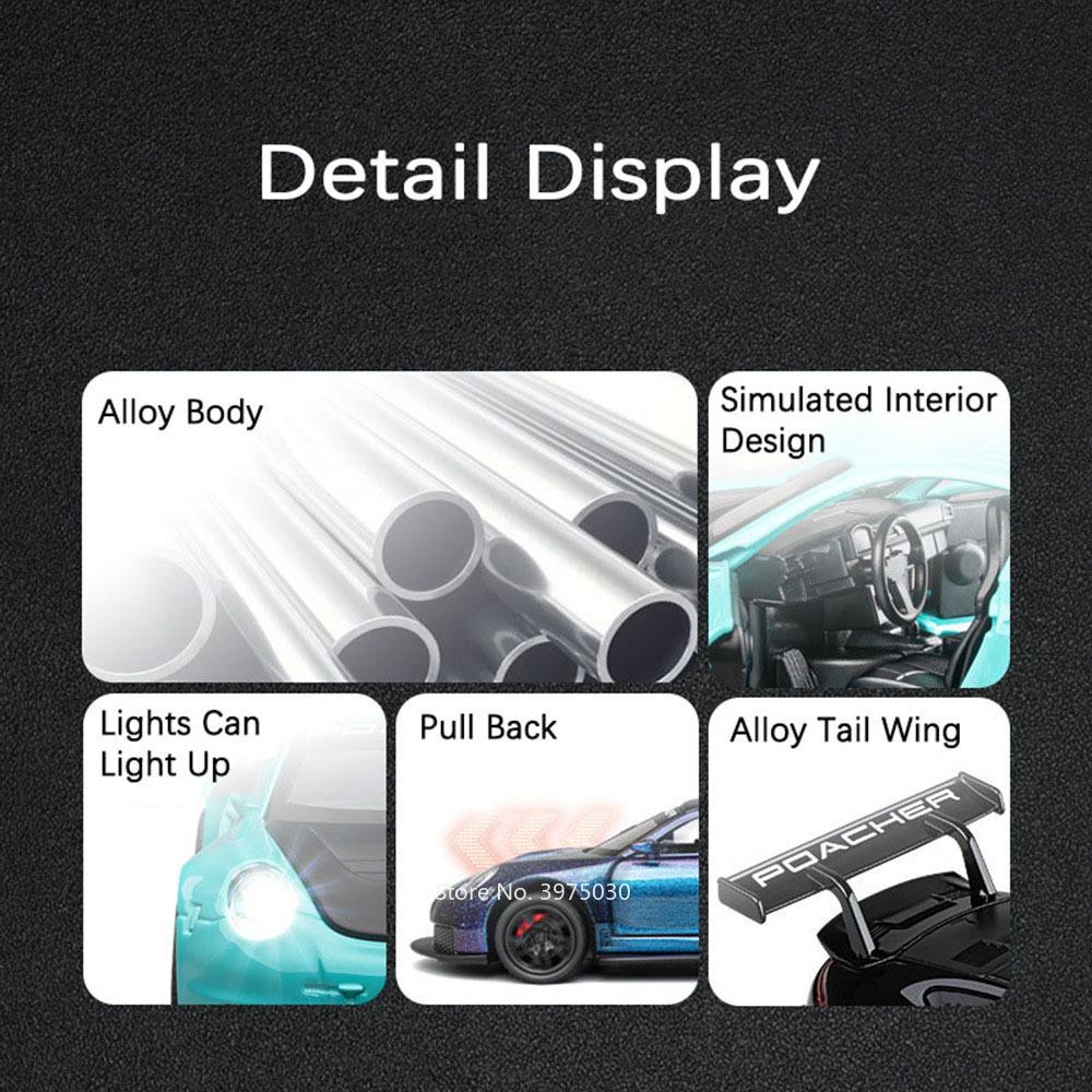 Premium Alloy Gt3 Rs Diecast Model Car – Pull Back, Lights & Opening Doors