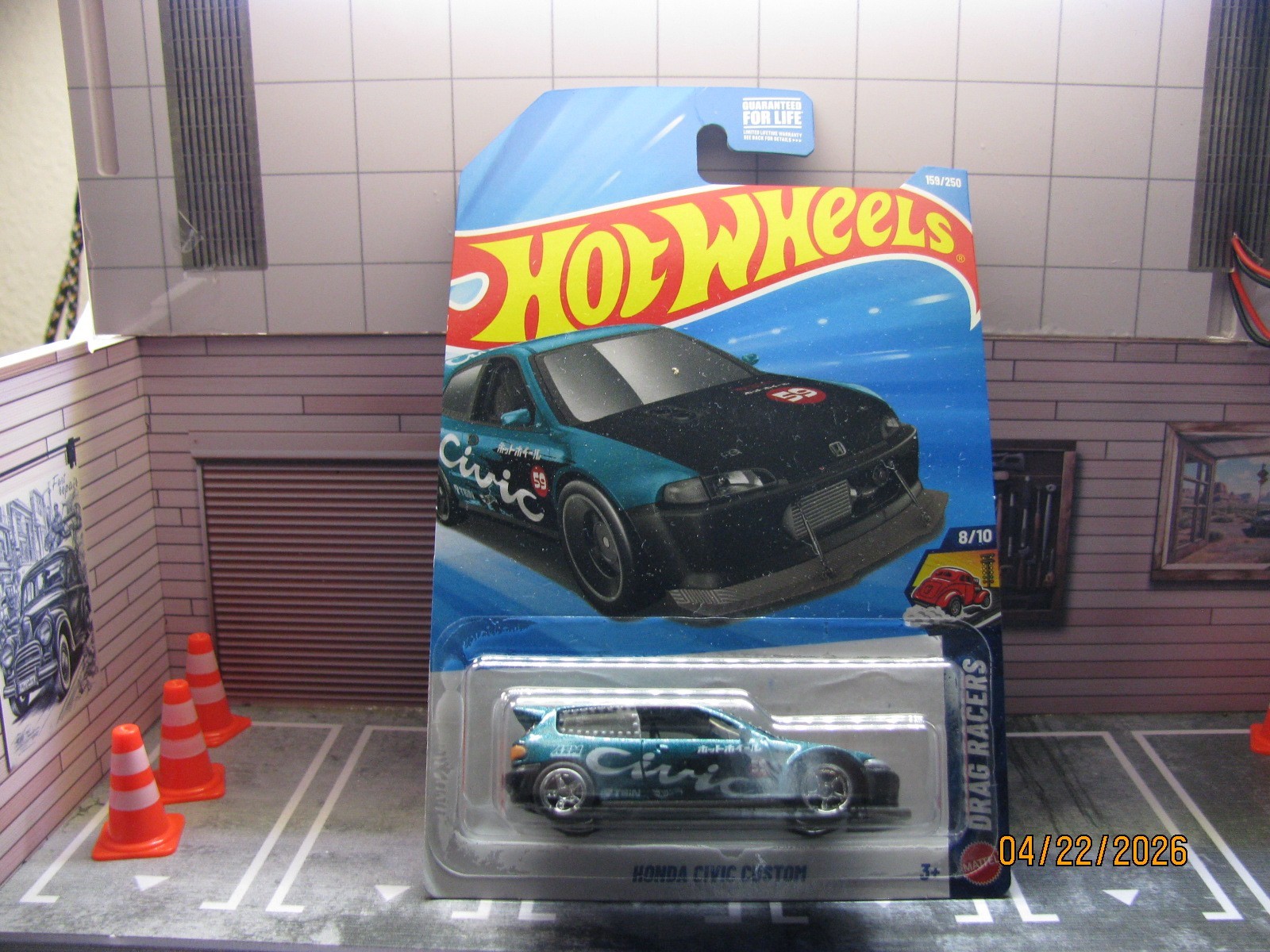 2026 Hot Wheels Honda Civic Custom Green #159, w/Real Riders Wheel Swap
