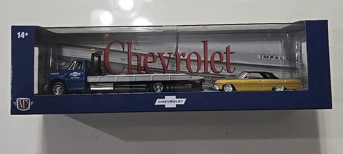 🔥M2 Machines 1:64 1968 Chevy C60 Truck & 1964 Impala S47 Blue/Gold 1 of 6,000!