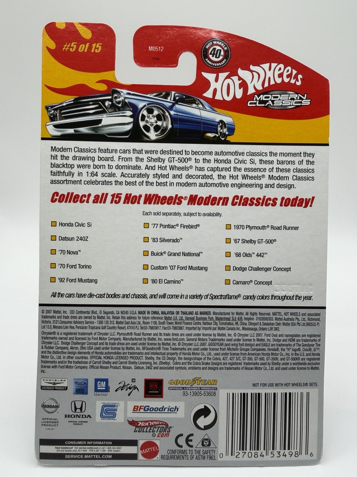 2007 HotWheels Modern Classics ’92 Ford Mustang Dark Blue Spectraflame Protector