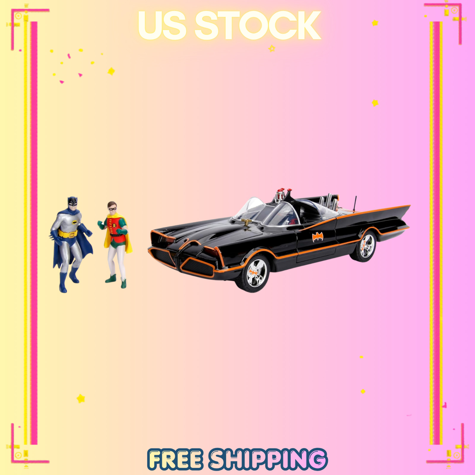 1:18 1966 Batmobile Light-Up Die-cast Car with Batman & Robin Figures
