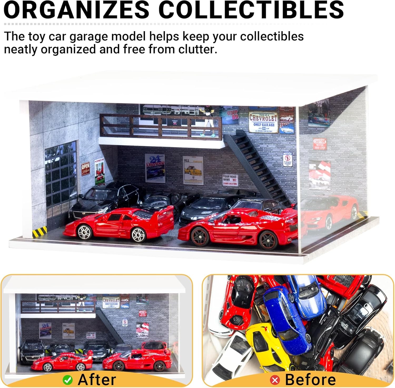 1/64 Diecast Parking Lot Garage Model LED Street Building Scene Display Case