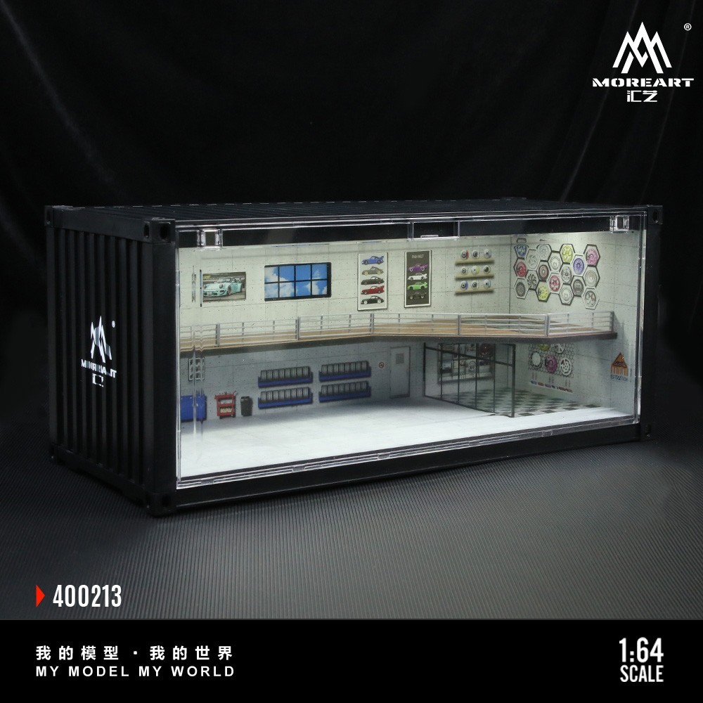 Diorama 1/64 Car Garage Model LED Lights Car Parking Lot Scene Model Display Box