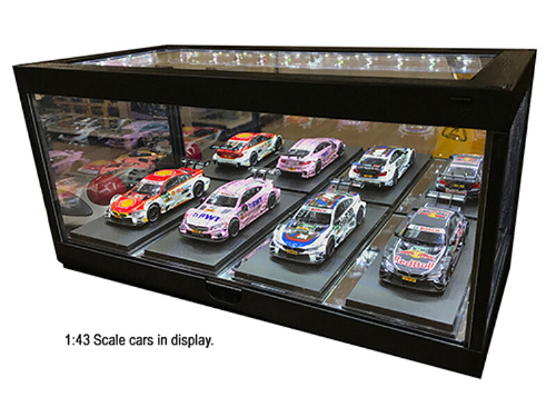 BLACK DISPLAY CASE W/LED LIGHTS & MIRROR BASE 1/24 1/18 BY ILLUMIBOX MJ7710 MBK