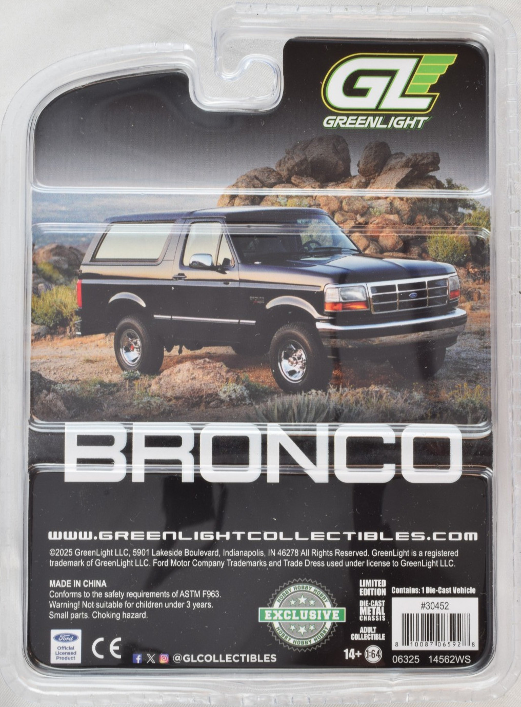Greenlight Oxford White 1993 Ford Bronco XLT – Hobby Exc. 1:64 Diecast Car 30452