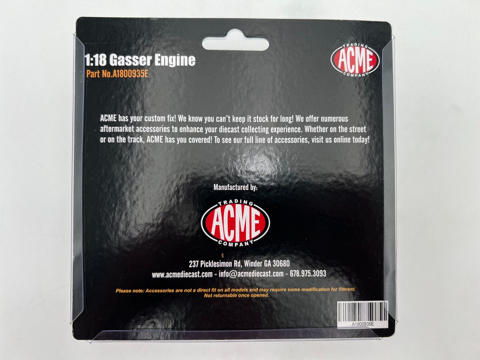 PARTS – ACME – 1:18 SCALE – Blown Chevrolet Engine & Transmission – A1800935E