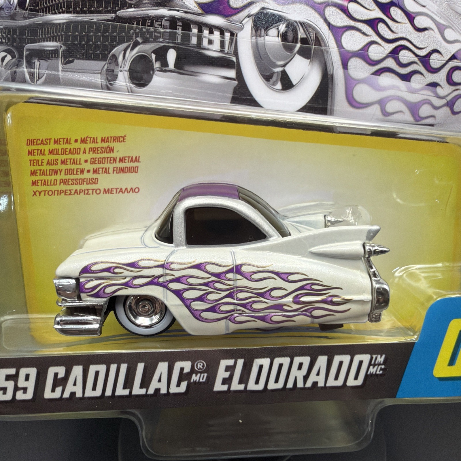 Car Tuned Series 6 ‘59 Cadillac Eldorado #05, Cartuned, White, Purple, Flames 🔥