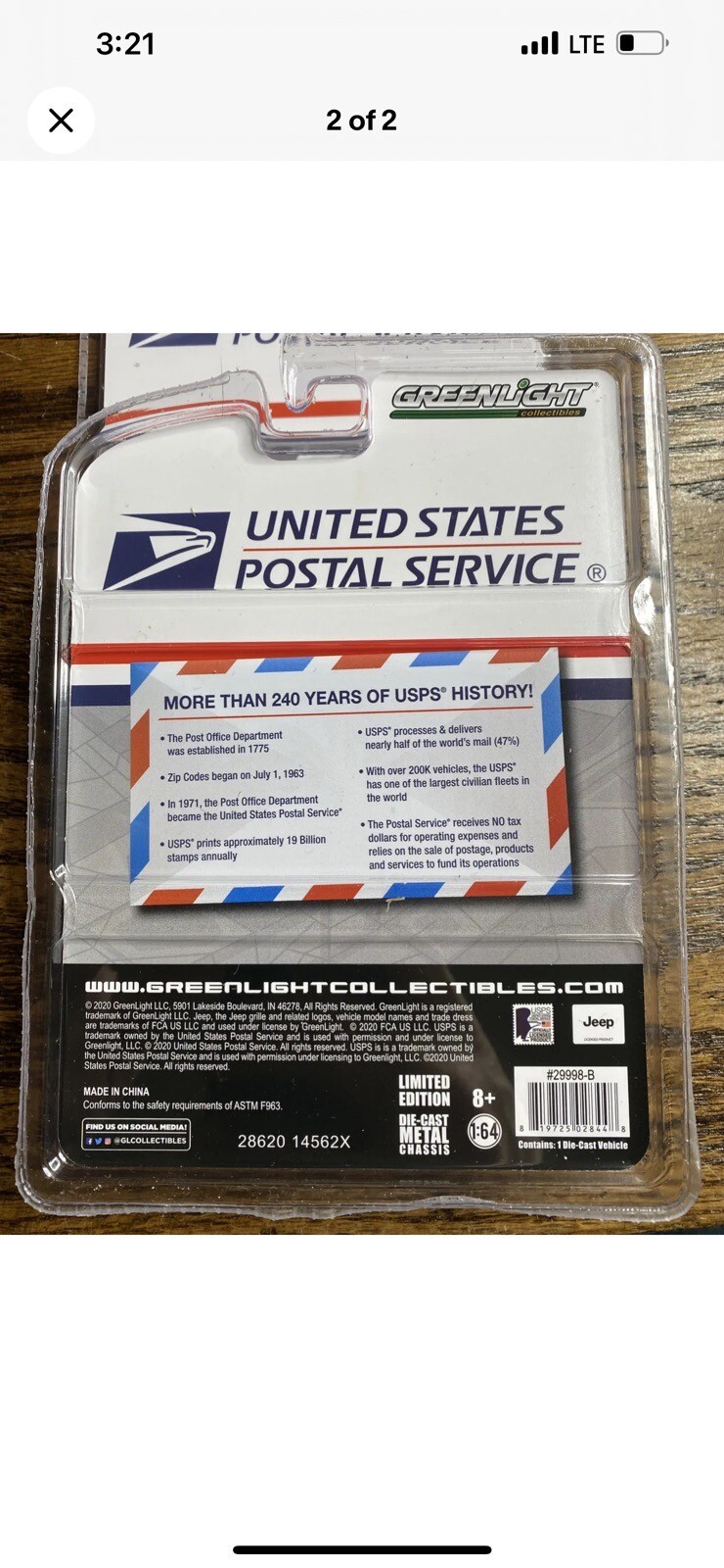 GREENLIGHT 29998 1:64 1971 JEEP DJ-5 UNITED STATES POSTAL SERVICE USPS