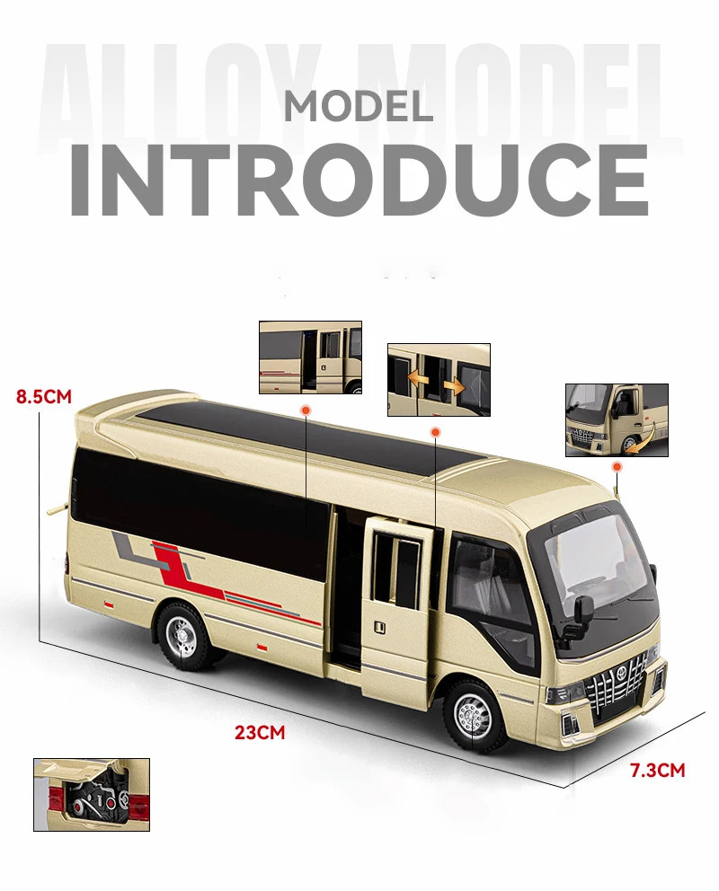 1:33 Toyota Coaster BUS Alloy Model Car Toy Diecasts Metal Casting Sound and Lig
