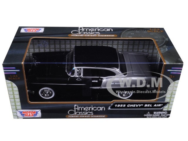 1955 CHEVROLET BEL AIR BLACK & SILVER 1/24 DIECAST MODEL CAR BY MOTORMAX 73229