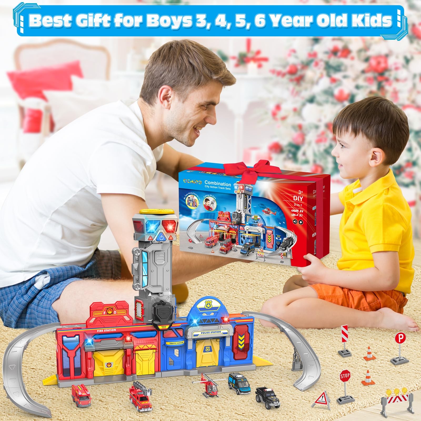 Boys Toys for 3 4 5 6 Years Old,Large City Action Playset Kit with Lights Sou…