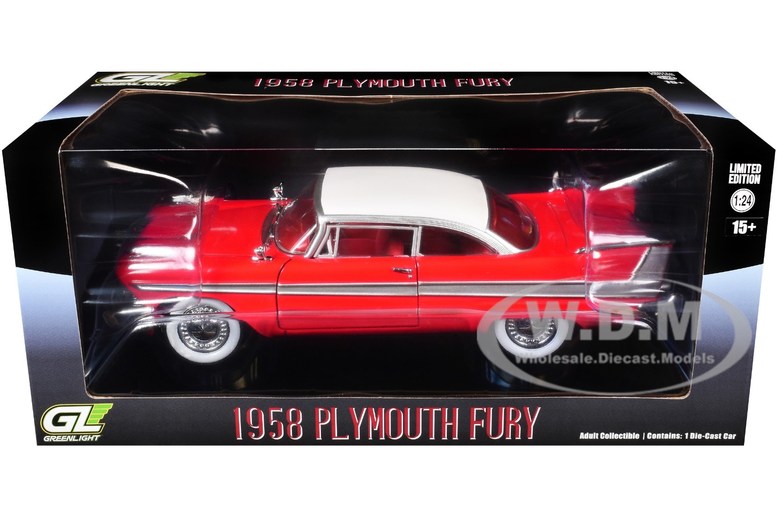 1958 PLYMOUTH FURY RED 1/24 DIECAST MODEL CAR BY GREENLIGHT 84222
