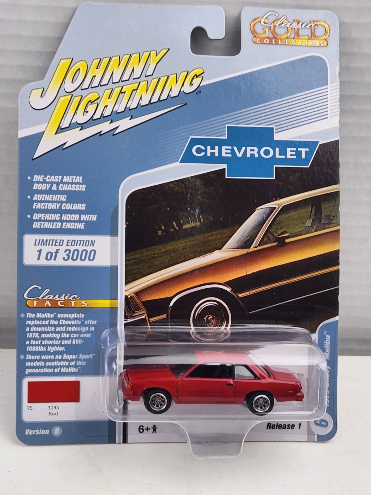 Johnny Lightning 1979 Chevy Malibu Red Classic Gold DieCast Car Ltd 1/3000