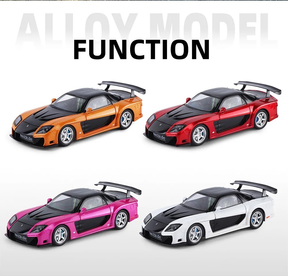 1:24 Mazda RX7 FD3S VeilSide Diecast Model Sports Car Sound Light Collectible