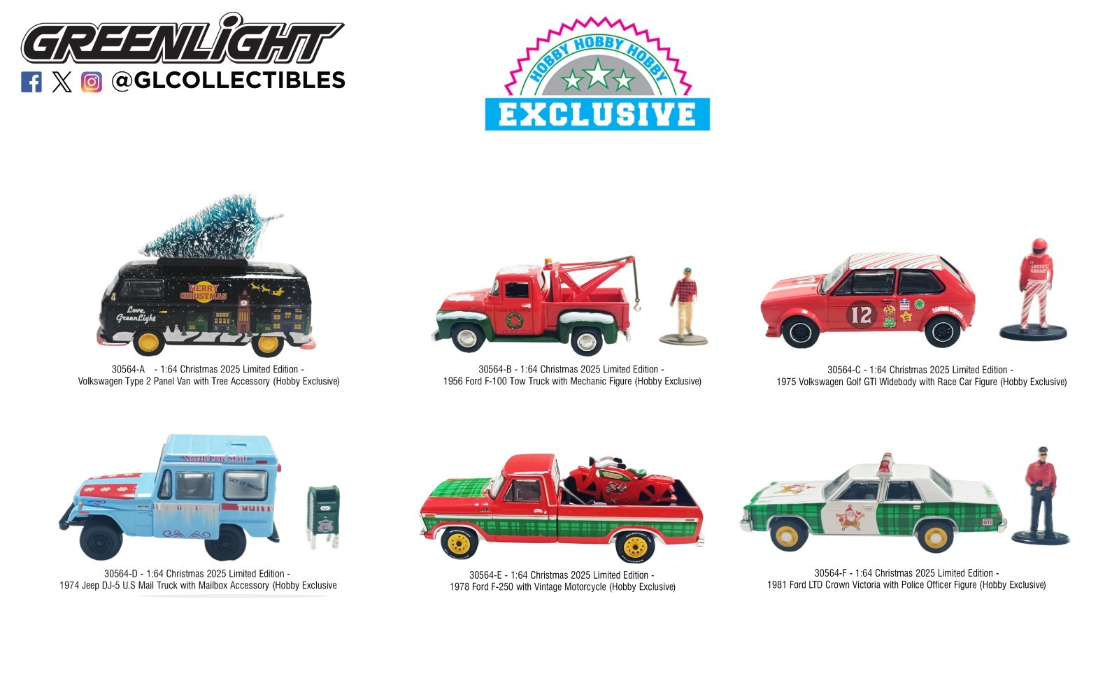 GREENLIGHT 1:64 CHRISTMAS 2025 HOBBY EXCLUSIVE 6PC SET – GL30564 – FREE SHIPPING