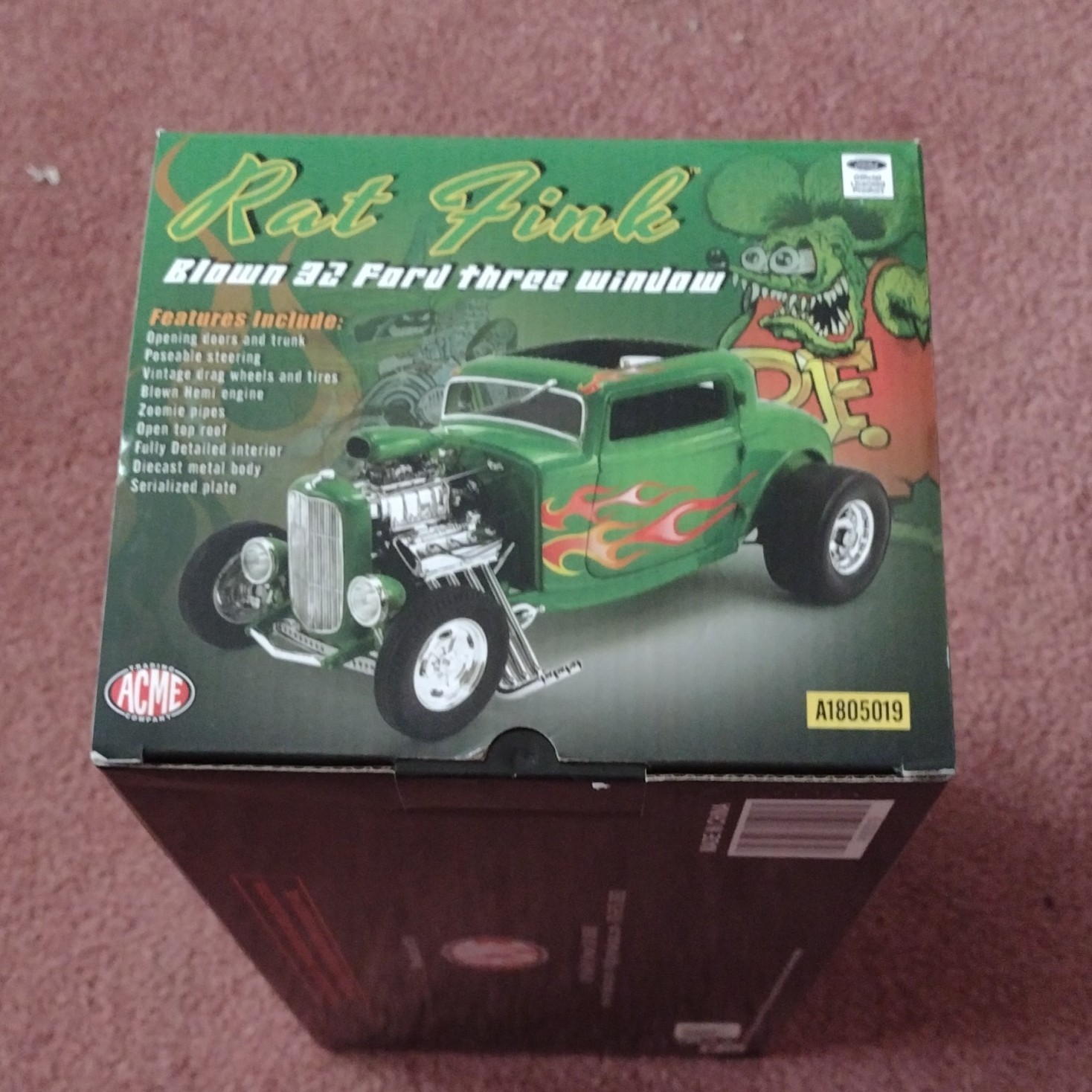 ACME Rat Fink Blown 1932 Ford 3-Window Green Diecast 1:18 Opening Parts
