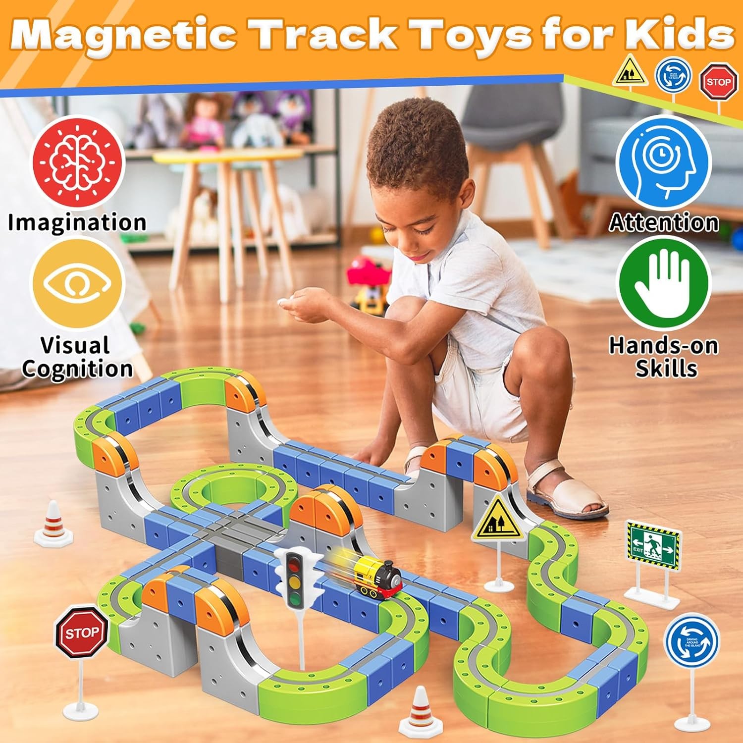 101Pcs DIY Buildable Train Track Set Rechargeable Electric Train Building Blocks