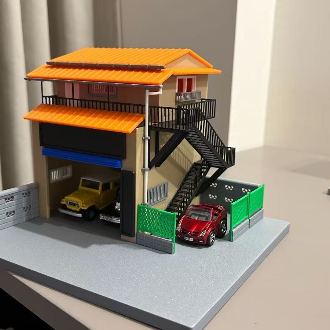 1/64 2-Story House with Garage Yard DIY Assembly Model Diorama Building Kit
