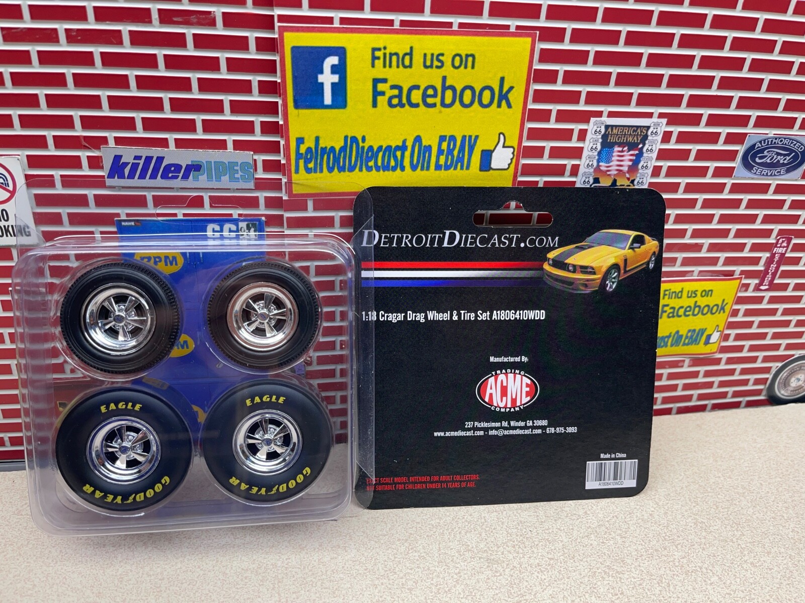 1/18 ACME CRAGAR DRAG WHEELS AND TIRE SET A1806410WDD DETROIT DIECAST EXCLUSIVE