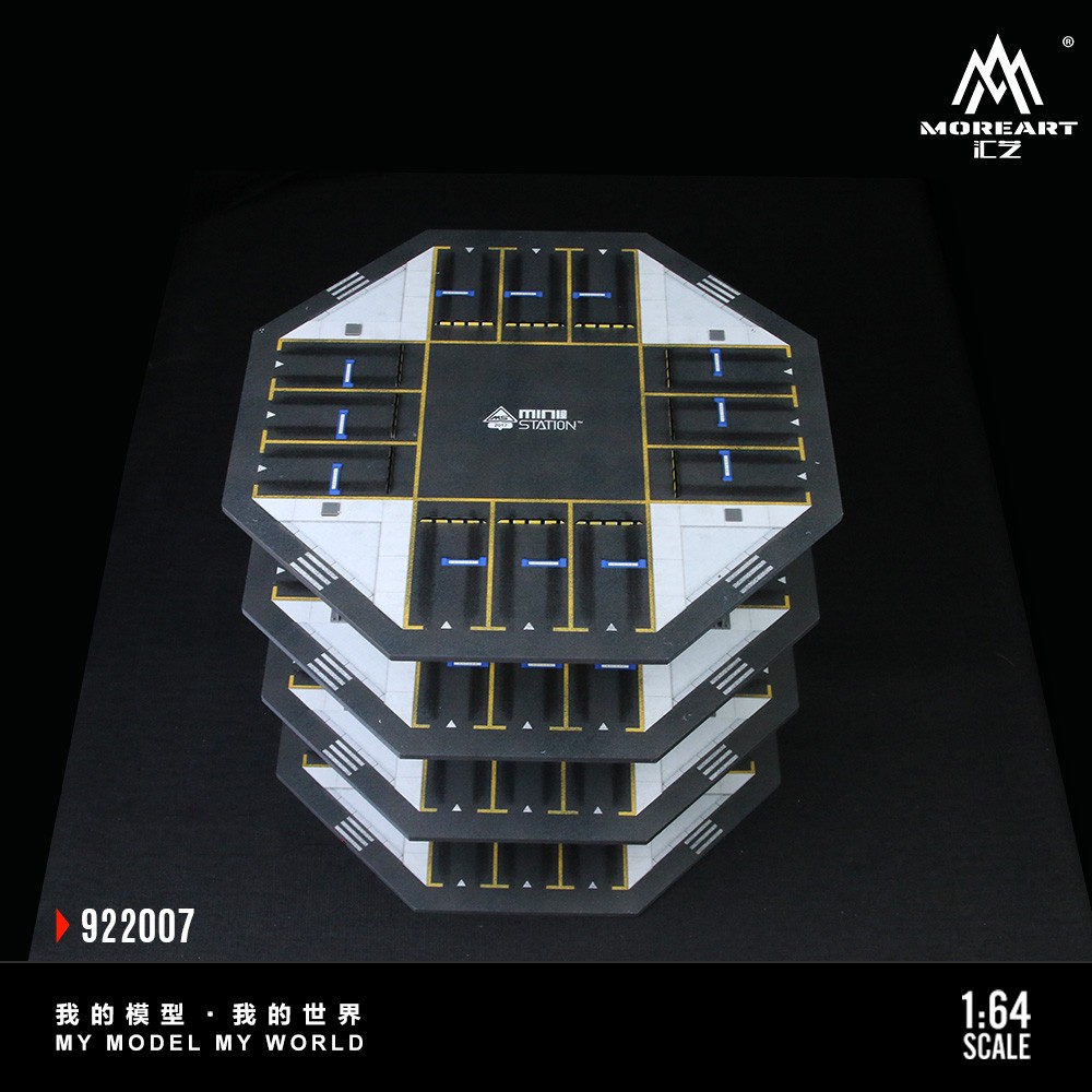 1/64 Diorama Diecast Car Garage Model LED Parking Lot Street Building Scene Gift