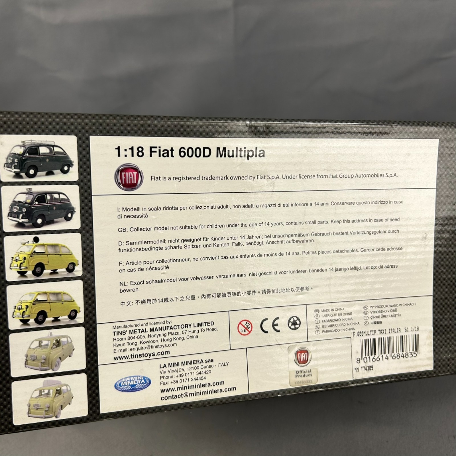 Unique Replicas 1961 Fiat 600D Multipla Taxi Italia Torino 1/18 Die Cast Car