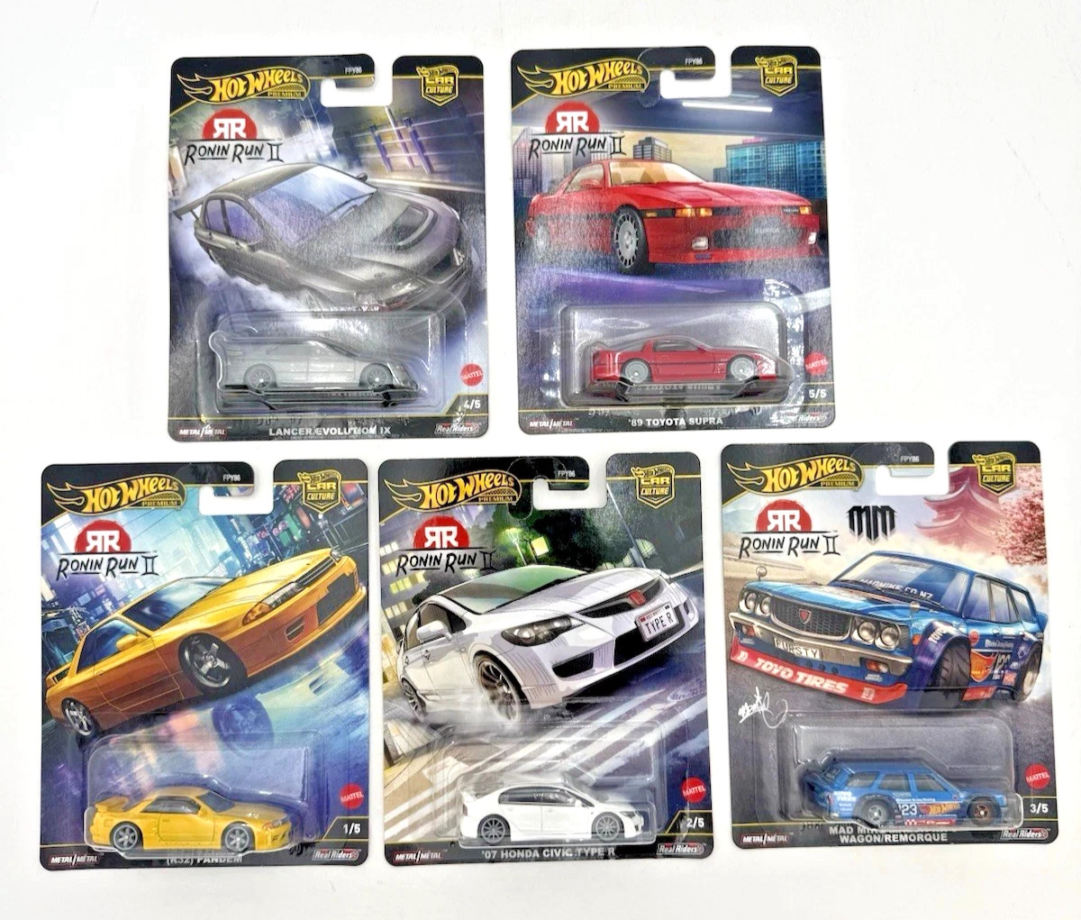 2025 Hot Wheels Car Culture Ronin Run 2 Set of 5 Civic Skyline R32 Evo Supra