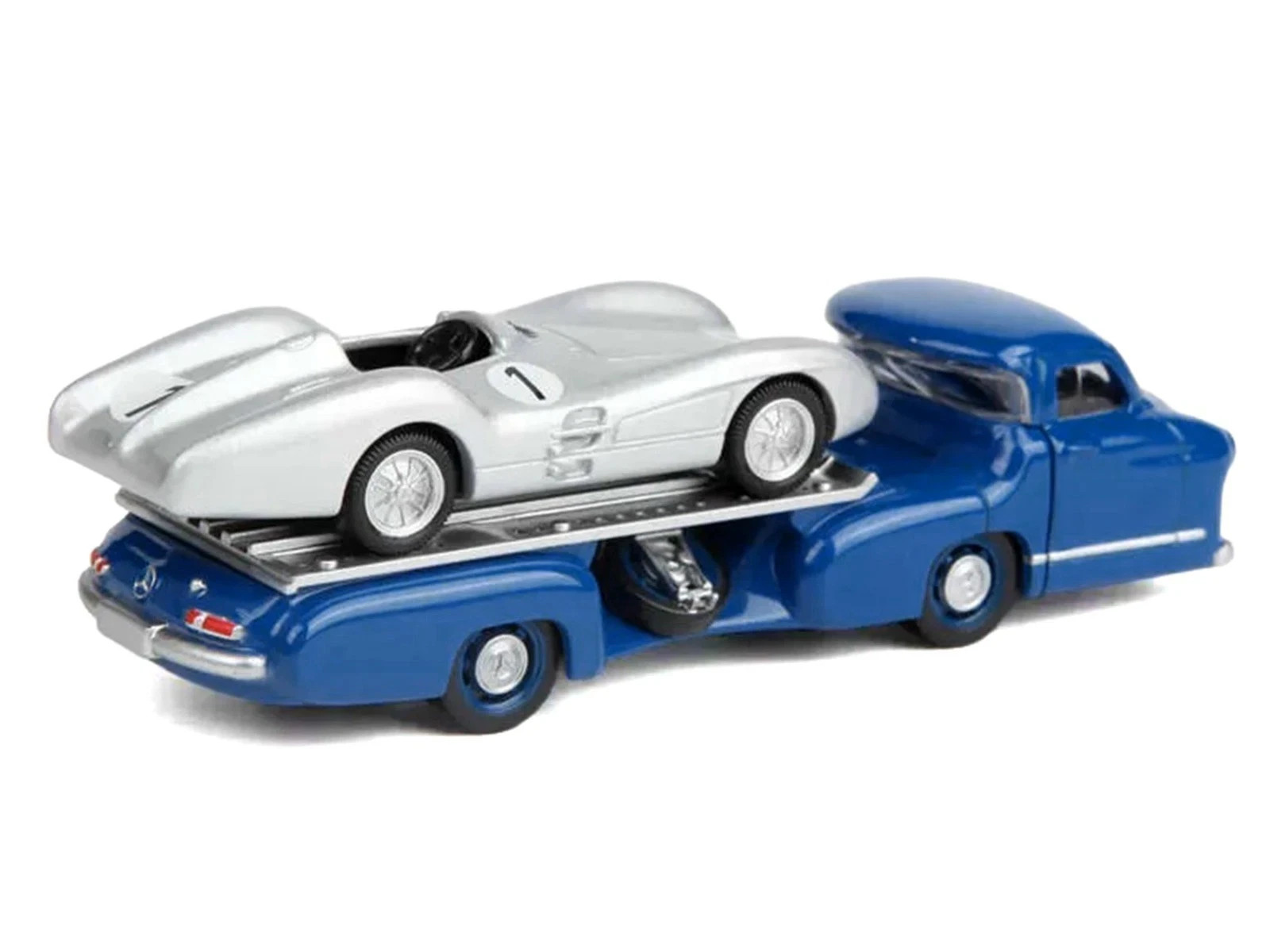 MERCEDES-BENZ RENNTRANSPORTER TRUCK BLUE & 1954 W196 SILVER 1/64 BY NOREV 311000