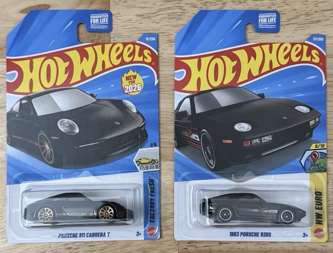 2026 Hot Wheels Porsche 911 Carrera T & 1983 Porsche 928S H Case Lot of 2 pcs