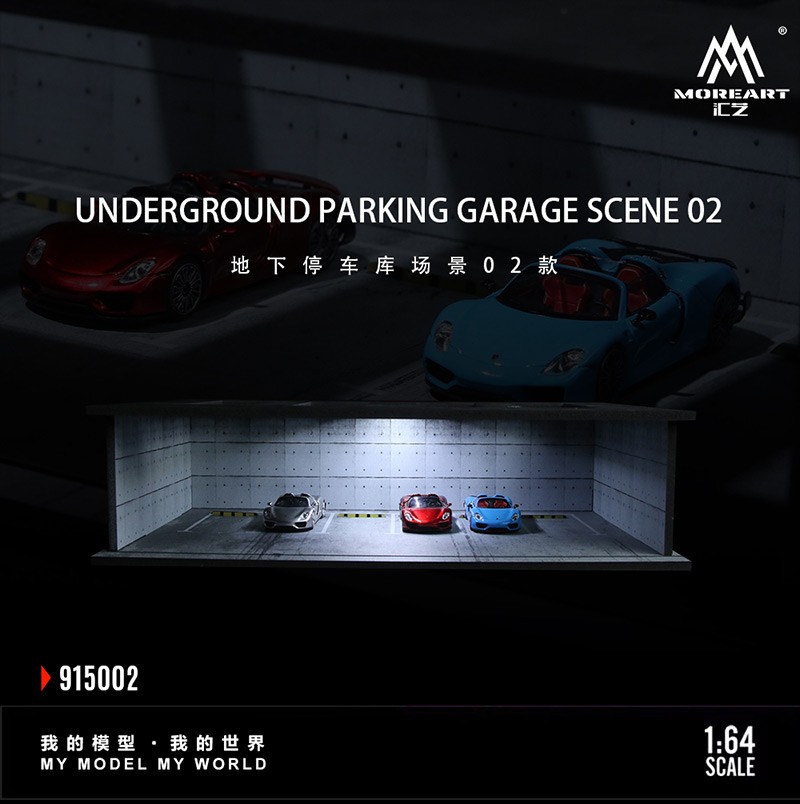 Diorama 1/64 Diecast Garage Model LED Underground Parking Lot Display Case Gift