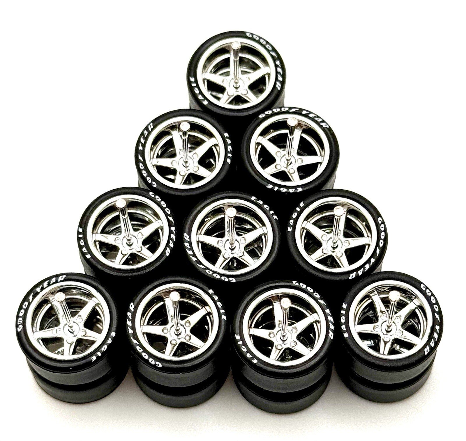 5x PACK Deep Dish Chrome Wheels FITS 07 SILVERADO Lettered Rubber Tire for 1/64