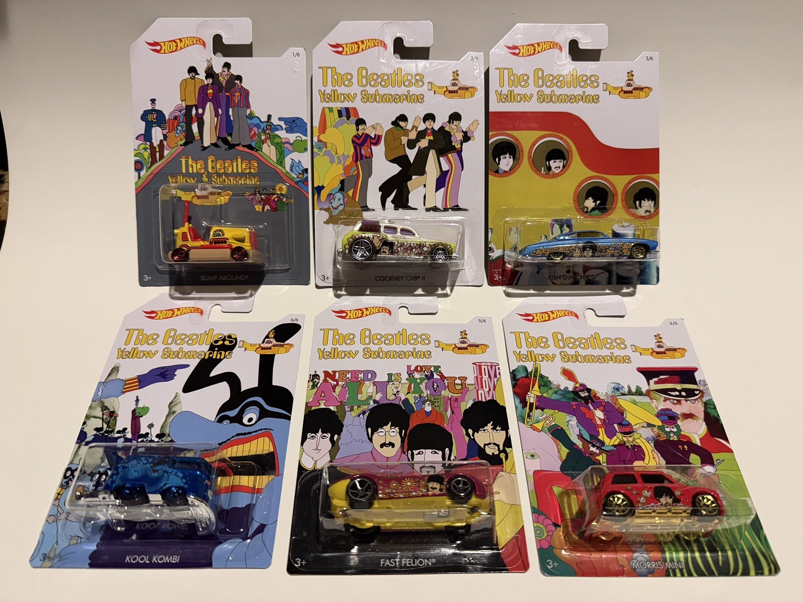 Hot Wheels 50th Anniversary The Beatles Yellow Submarine Full Set Of 6